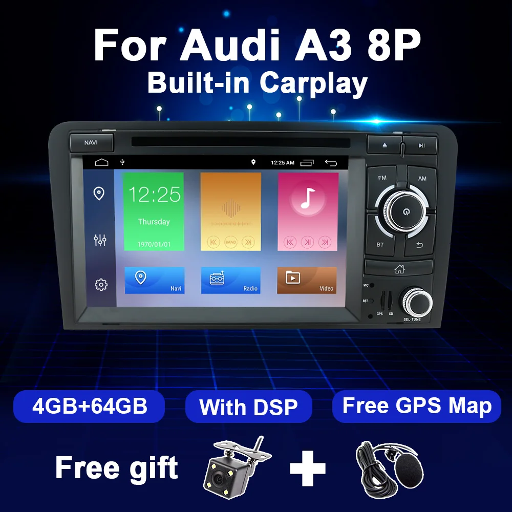 Android Car Radio For Audi A3 8P 2003-2012 S3 2006-2012 RS3 2011 Multimedia Video Player Navigation GPS 2Din 2 Din DVD 3G DSP