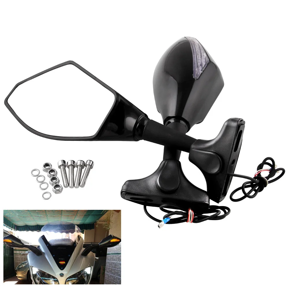 

2pcs Motorcycles LED Turn Signal Intergrated Rearview Mirrors For YZF R1 R6 FZ1 FZ6 600R R3 Rear View Mirror Accessories