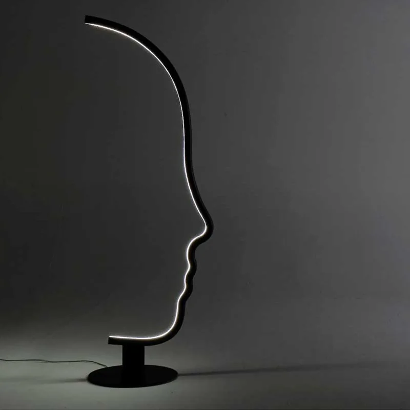Lampadaire LED sur pied avec visage humain nordique, noir