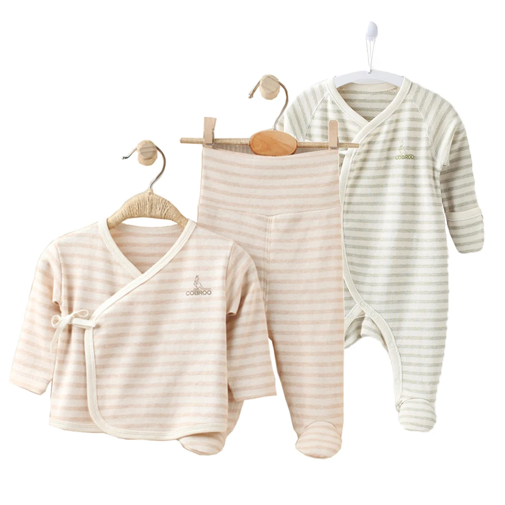 

COBROO 100% Cotton Newborn Baby Clothes Unisex Baby Footed Pajamas with Mittens Newborn Pjs Set 2 Pack