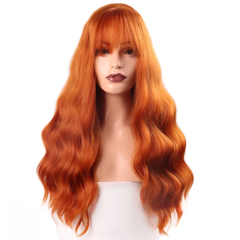 MERISI HAIR 26" Long Water Wave Women Wigs with Bangs Red Blonde Black Heat Resistant Synthetic Wigs for Women African American