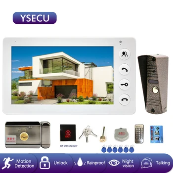 

YSECU 7 Inch Video Door Phone with Electronic Lock Access Control 3A Power Exit Button Support Unlock 800TVL Doorbell Camera