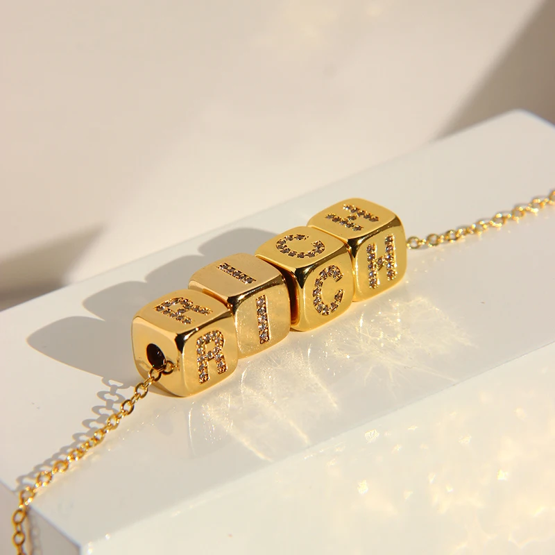 

Peri'sBox Customized A-Z 26 Letters Necklaces Cube Initial Name Necklaces for Women Cubic Zirconia Personalized Necklace Gifts