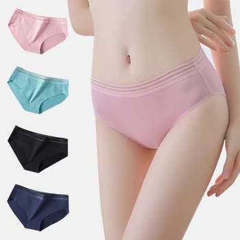 

Sexy Lace Transparent Female Underpants Hollow Out Striped Panties Women's Underwear Cotton Seamless Briefs Female Lingerie