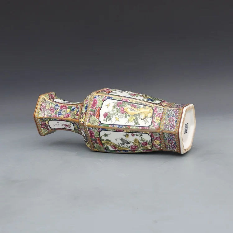 Antique Enamel Vase Porcelain Hexagonal Vase Collection of Ancient Porcelain Made in Qianlong Dynasty 4