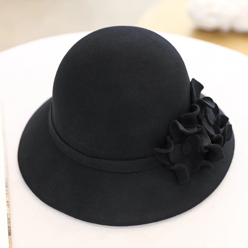 H289 осень зима шерстяная шляпа Fedora леди Британский ретро купол шерстяная фетровая Шляпка женская элегантная модная одежда церковные высококачественные шляпы
