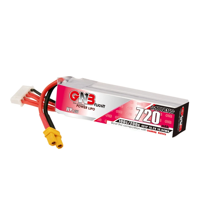 GNB 720mAh 4S 100C 15.2V HV XT30 Plug Lipo Battery Connector for RC FPV Racing Drone Tinywhoop Frame Kit Tinywhoop Spare Parts replacement lithium battery