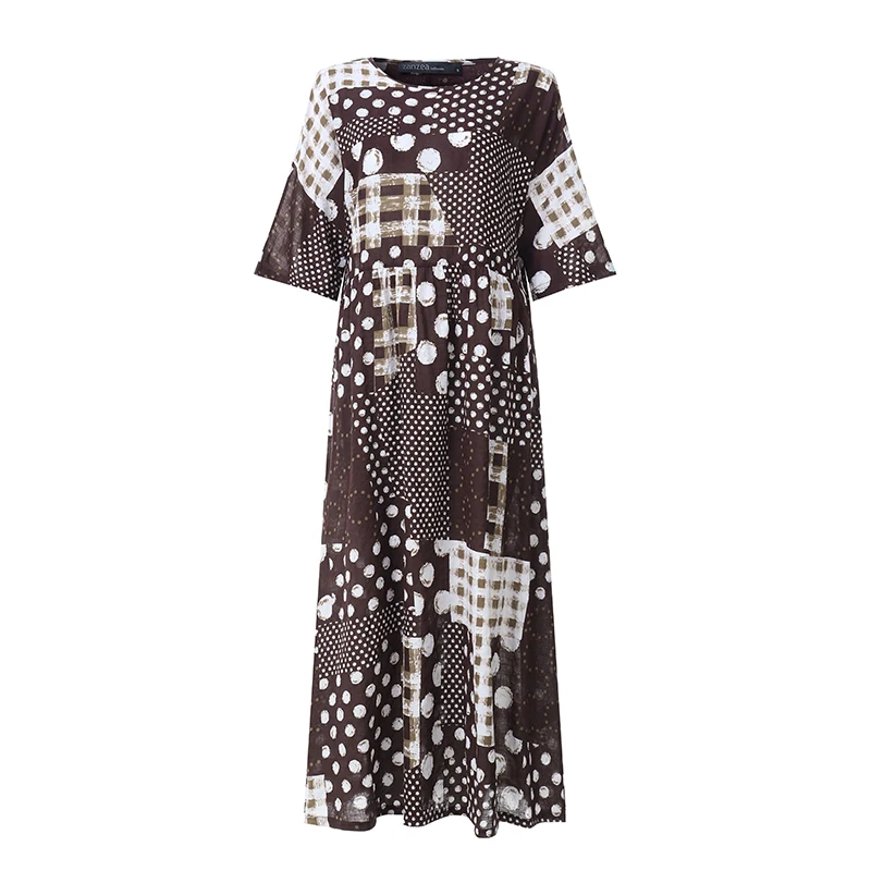 Coffee ZANZEA женское богемное платье с винтажным принтом Макси длинное Vestidos женское повседневное свободное платье женский пляжный сарафан для вечеринки кафтан Халат - Цвет: Coffee