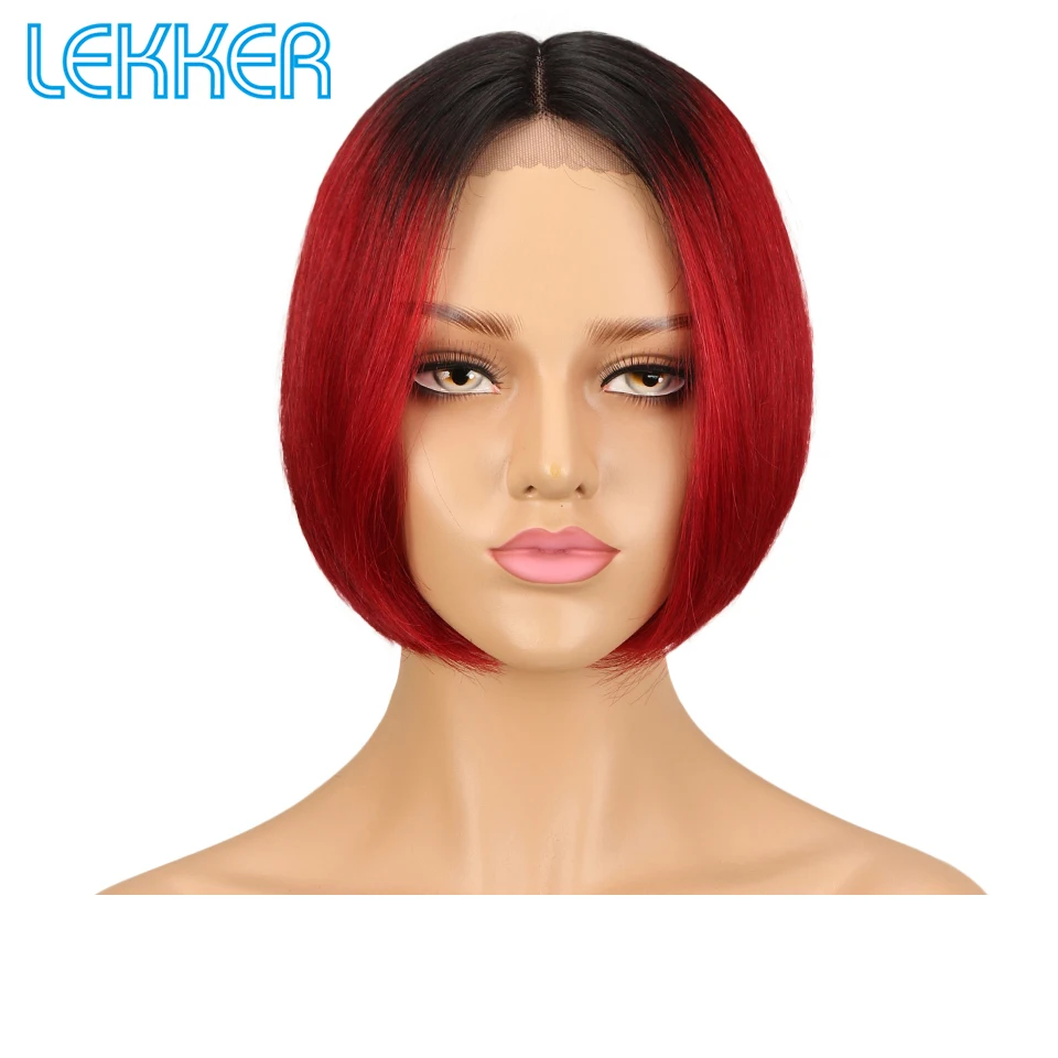 

Lekker Brazilian Straight Short Bob Lace Front Human Hair Wigs For Women Pink Caramel Red Colors Cosplay Middle Part Lace Wigs