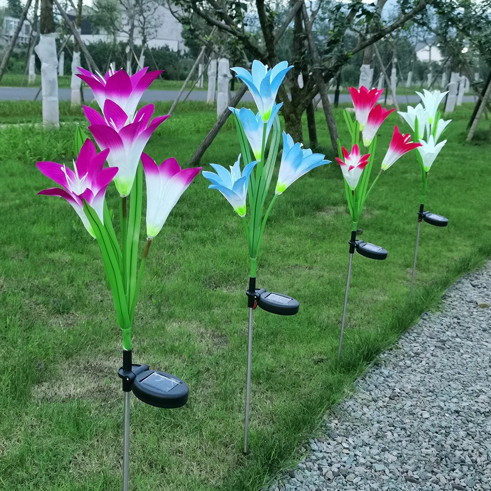 

4-Head Solar Lily LED Solar Festive Lantern Courtyard Decoration Lawn Lamp Simulation Festive Lantern
