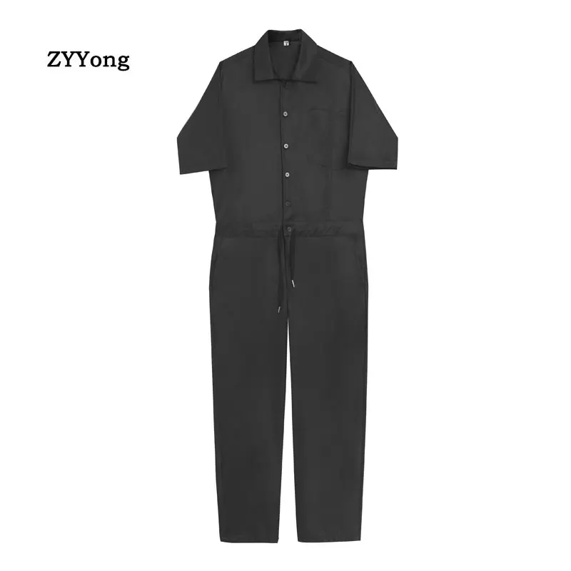 

Men Jumpsuits Casual Loose Solid Joggers Streetwear Shortsleeve Fashion Straight Pants Men Rompers Cargo Overalls 2020 New