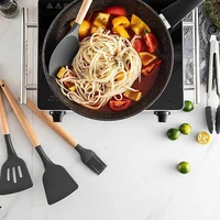 Ustensiles de cuisine en Silicone, ensemble d'ustensiles de cuisine antiadhésifs, spatule, pelle, batteurs d'œufs, manche en bois, ensemble d'outils de cuisine 6
