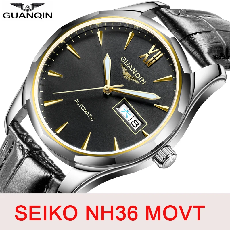 Автоматические механические часы GUANQIN мужские с японским механизмом NH36