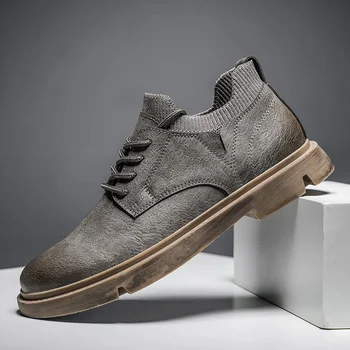 

2020 Autumn Man Casual Sneakers Black Khaki Leather Shoes For Men Fashion Casual Sock Sneakers Men Luxury Brand Men Casual Shoes