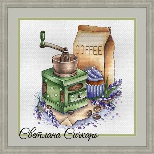 

tt Gold Collection Counted Cross Stitch Kit Cross stitch RS cotton with cross stitch Coffee Grinder and Lavender