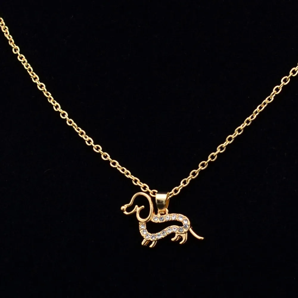 Collana con ciondolo a forma di cucciolo di cane carino, colore oro e argento, con cristallo, a forma di bassotto, a catena, per donna e ragazza, regalo di gioielli_voghion.com