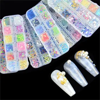 

12 Colors Colorful Crystal Nail Art Rhinestones Acrylic Nail Stones Beads Studs Flat Back Shiny Tips 3D Nails Art Decorations