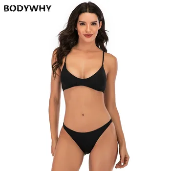 

Summer New Women's Swimwear Fashion Simple Solid Color Sling Split Sexy Swimsuit Female Bikini Swimsuit Black