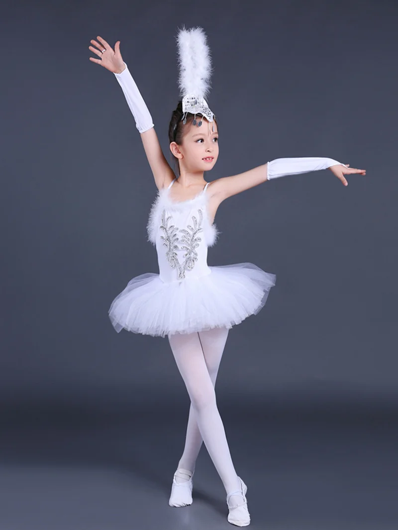

2021 New Girls Ballerina Dress Kids White Swan Lake Ballet Costumes Children Strap Dance Wear