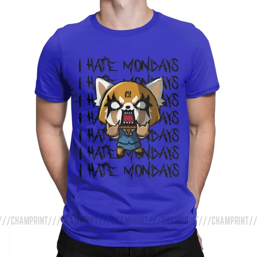 Мужские футболки Aggretsuko aggression Retsuko I Hate Monday, хлопковая одежда, Забавные футболки с коротким рукавом и круглым вырезом, футболки с принтом - Цвет: Синий