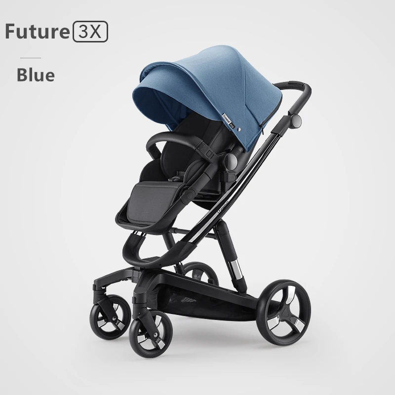 Blue Умная тормозная система красивый пейзаж для детей коляска 3 в 1 Горячая мама розовая коляска реверсивная портативная детская тележка дорожная коляска - Цвет: Blue