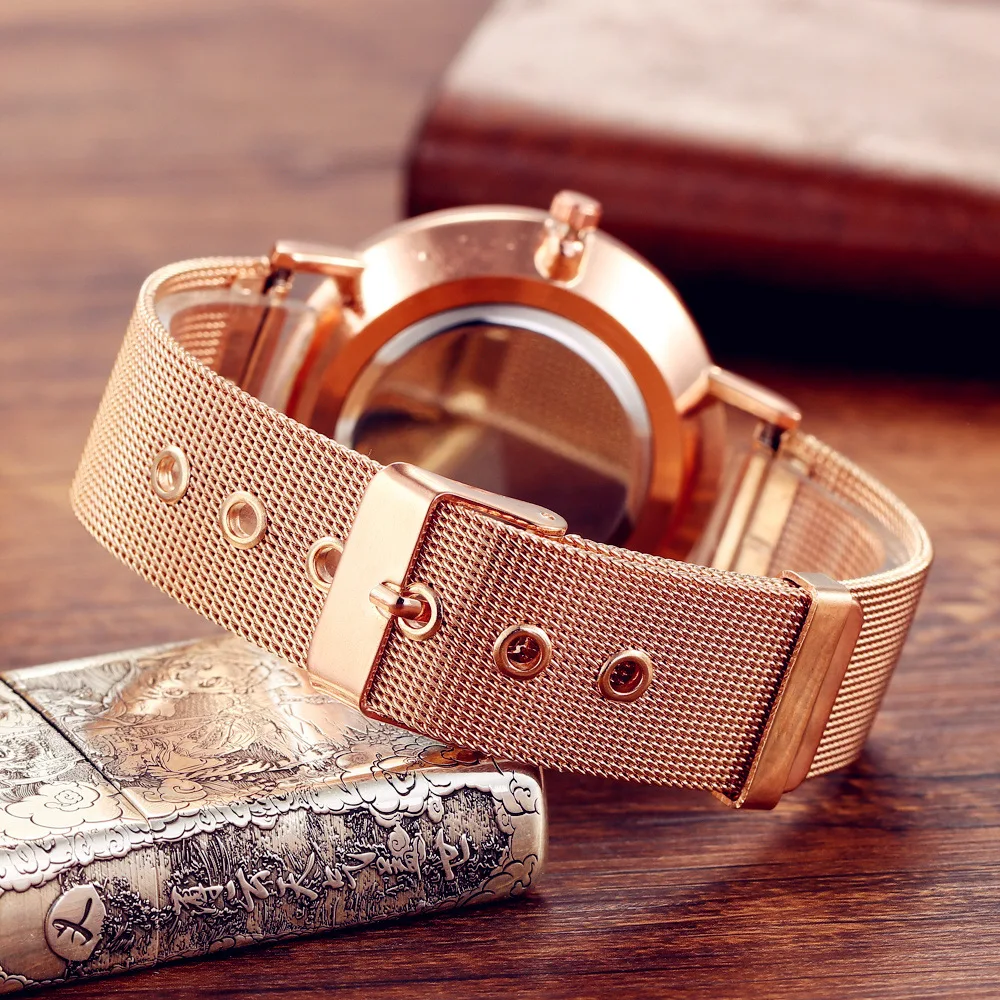 

Khorasan Hot Selling Simple Measuring Mesh Belt Watch Men And Women Celebrity Style Calendar Quartz Watch