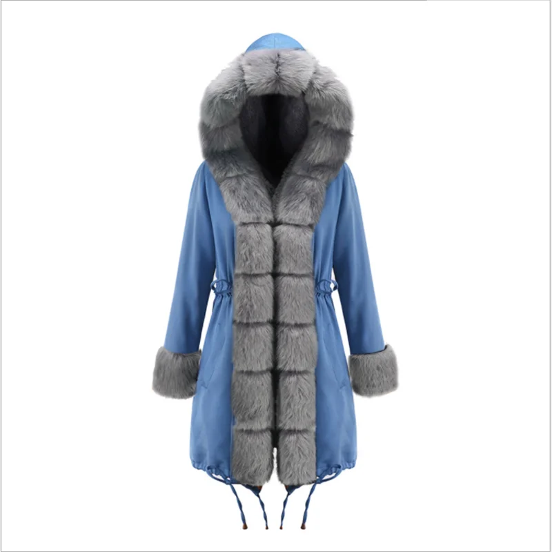 Женская зимняя куртка пальто из искусственного меха толстое теплое пальто пуховик для беременных зимнее пальто с капюшоном пальто из хлопка размера плюс - Цвет: Denim Blue-Gray