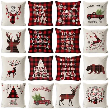 

45x45cm Merry Christmas Decorative Cushion Cover Reindeer Pillow Cover Case Sofa Seat Car Decor Pillowcase Decoration for Home