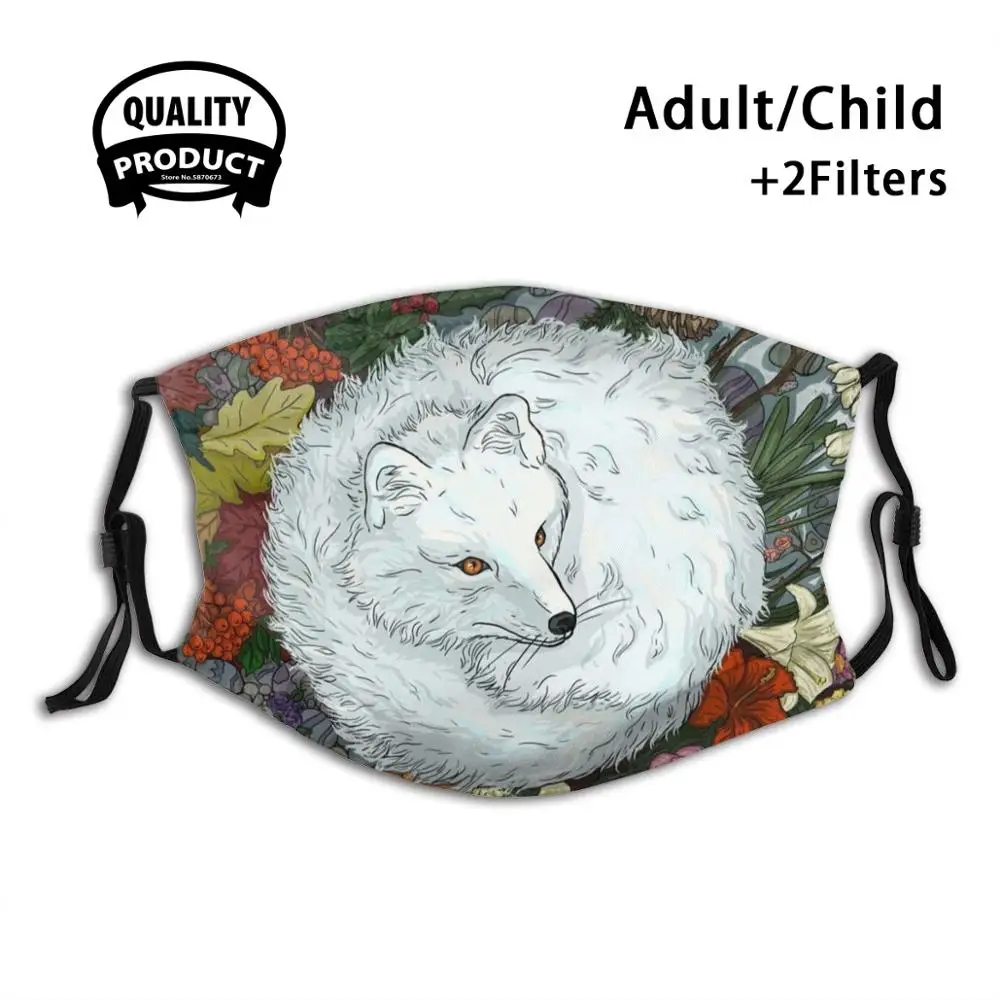 Arctic Fox Anti Dust Face Mask Washable Filter ReusableFox Polar Flower Animals | Аксессуары для одежды