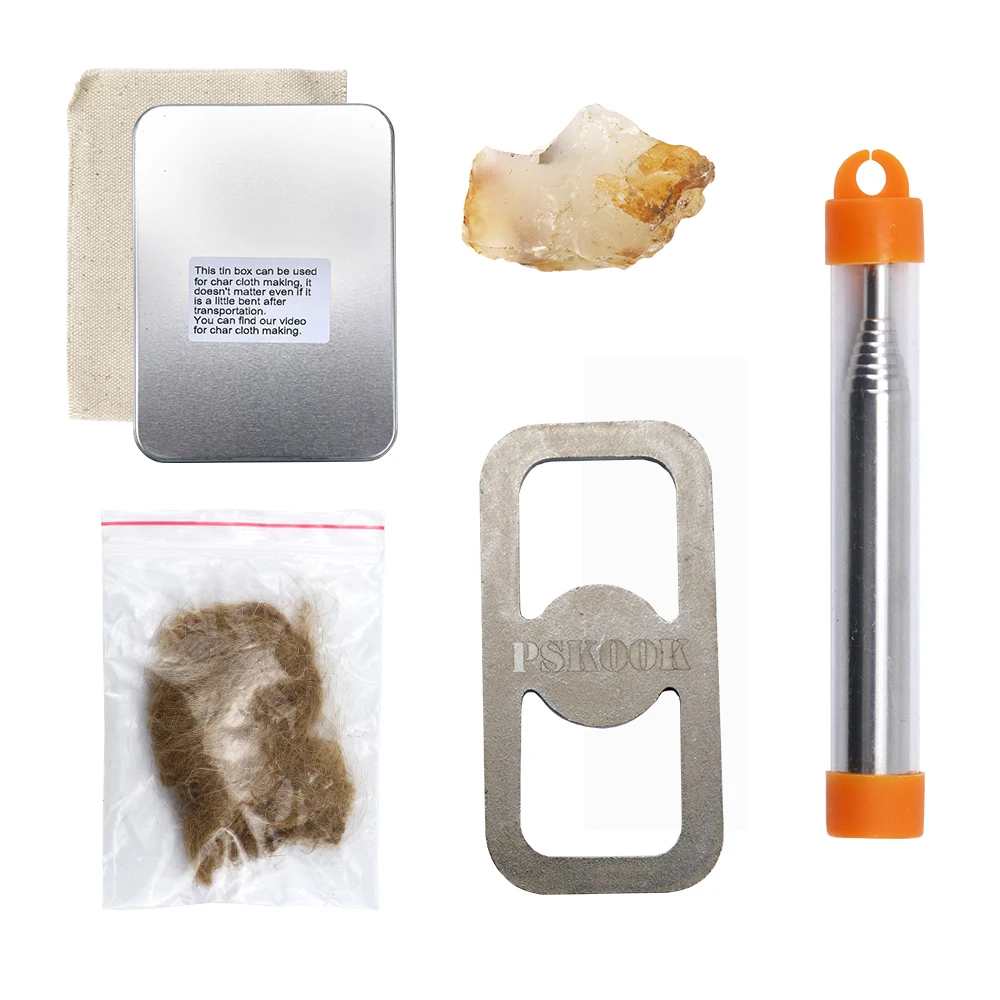 Pskook Avviamento Di Fuoco Del Silice Inglese Della Pietra Del Silice Acciaio Inox Attacco Kit Primitivo Avviamento Di Fuoco Con Il Iuta Esca Scatola Di Latta Tasca A Soffietto Attrezzi Da Esterno