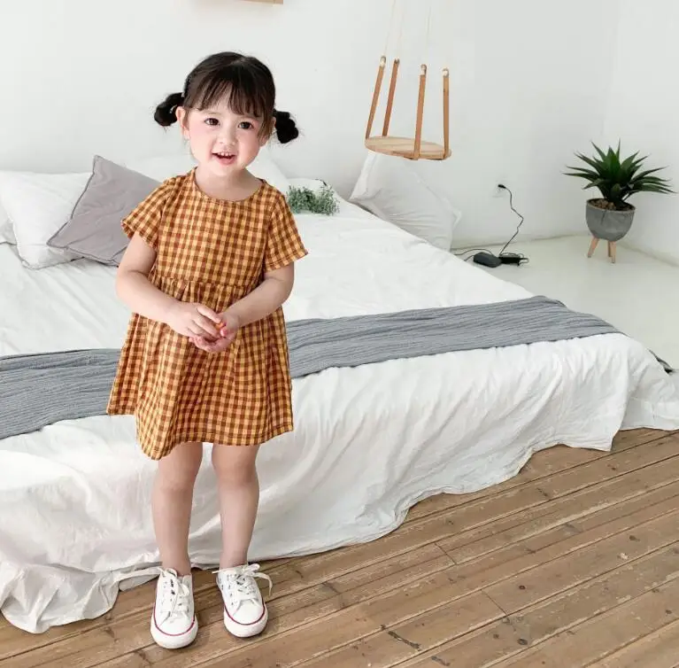 Новое Стильное платье в клетку для девочек модные летние хлопковые платья для девочек От 1 до 6 лет, PP648