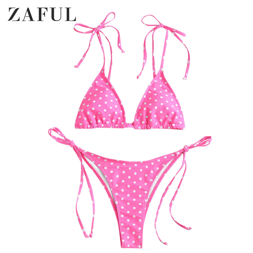 Женский купальник в горошек ZAFUL купальный костюм на тонких бретельках с высокой
