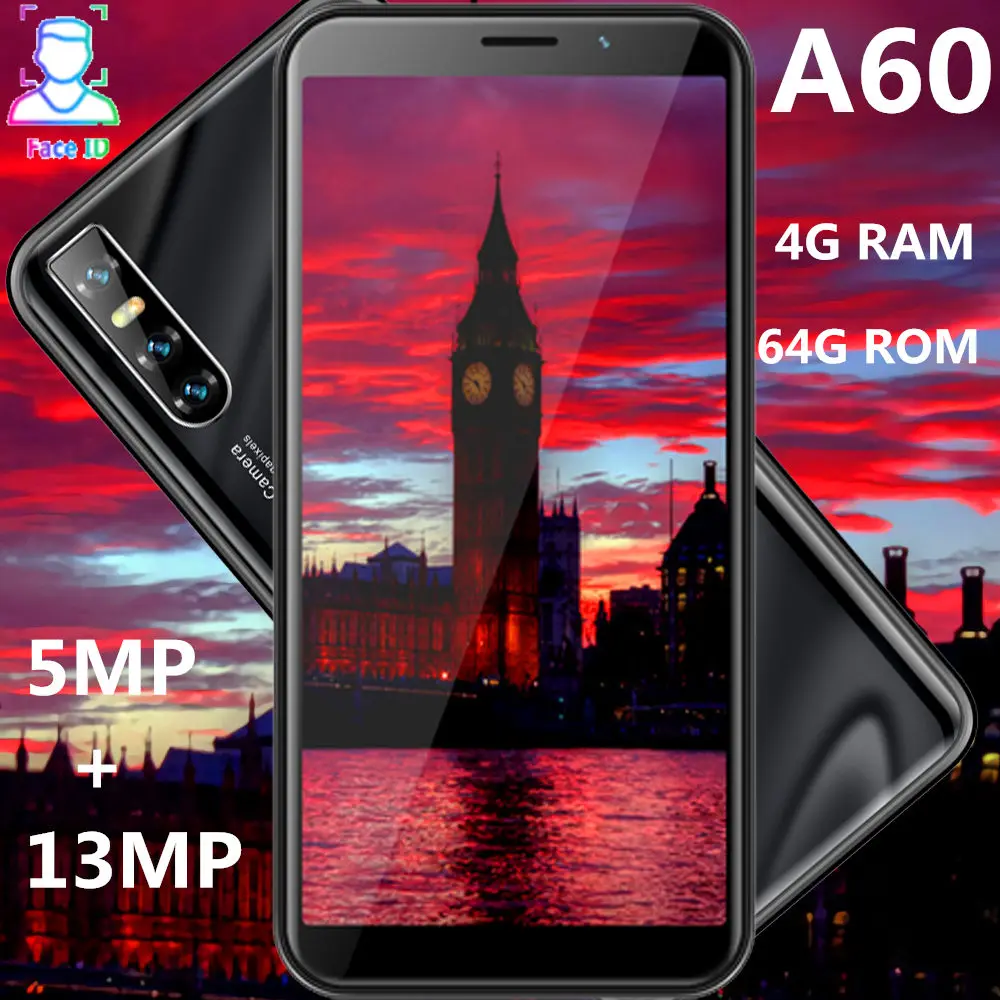A60 четырехъядерный смартфон 4G RAM 64G ROM 5MP + 13MP фронтальная/задняя камера celulares Face ID