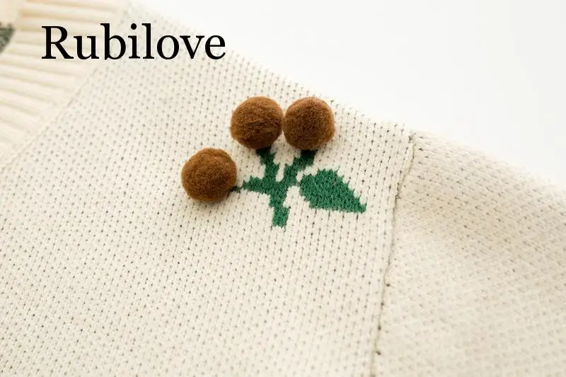 Rubilove, женские свитера, новинка, осень и зима, с роговыми пряжками, вязаный кардиган, свитер, милый, с помпонами, с цветами, женский кардиган, пальто