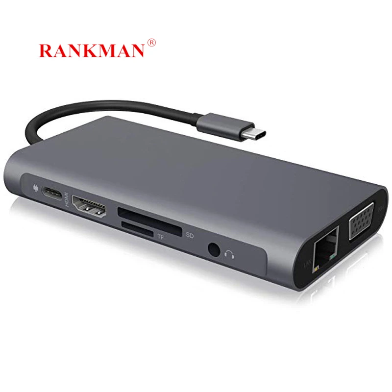Устройство для чтения карт памяти Rankman Type-C на RJ45 Gigabit Lan HDMI VGA SD TF USB C 3 0 MacBook Samsung Dex
