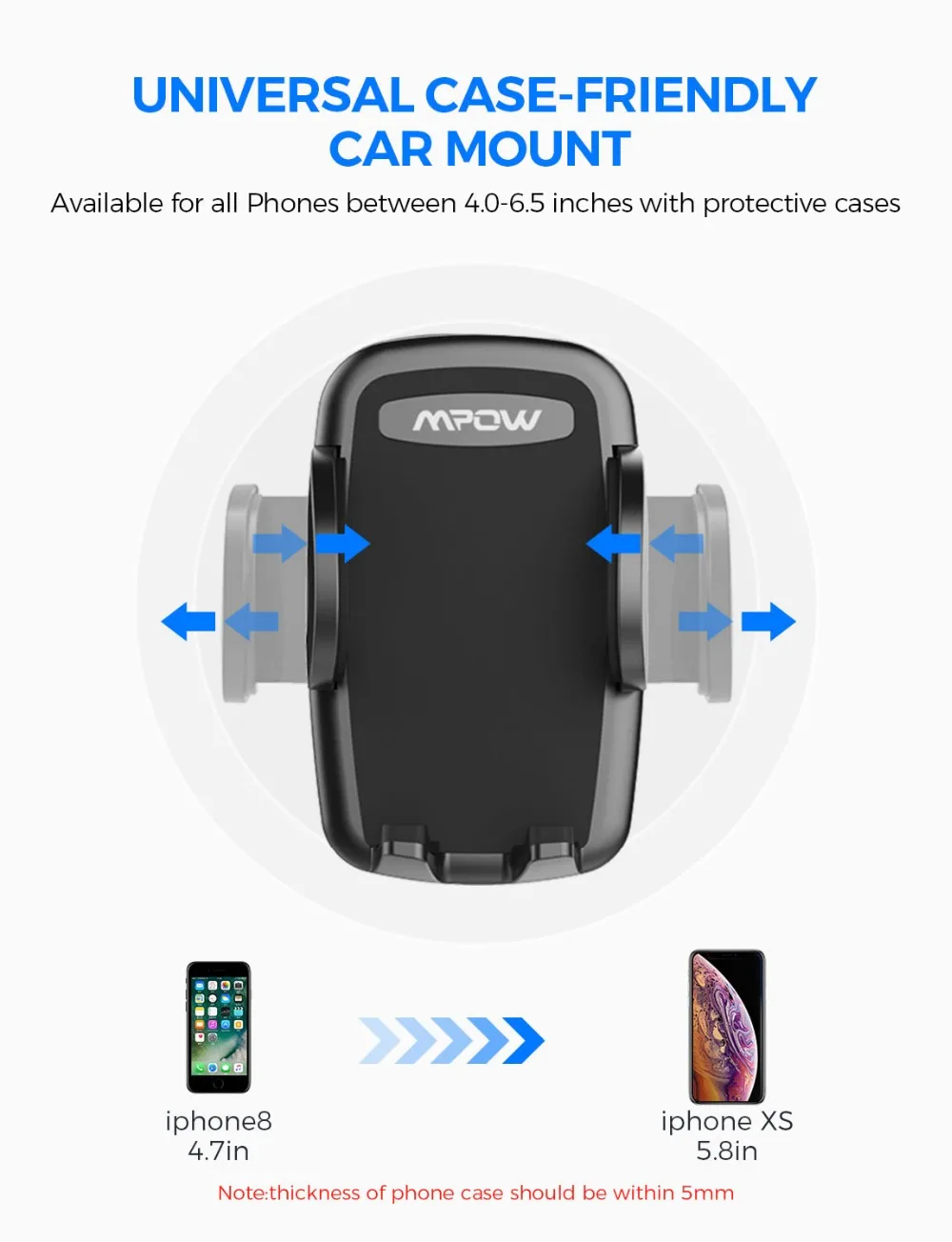 Mpow CA073 Car Phone Holder Windshield Phone Mount With Suction Cup 360-degrees Rotatable Head For iPhone XR Xs Max  Huawei P30 (4)