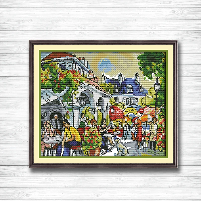 Bustling streets scenery oil Painting dmc 14CT 11CT counted cross stitch Needlework Set Embroidery kits chinese | Дом и сад