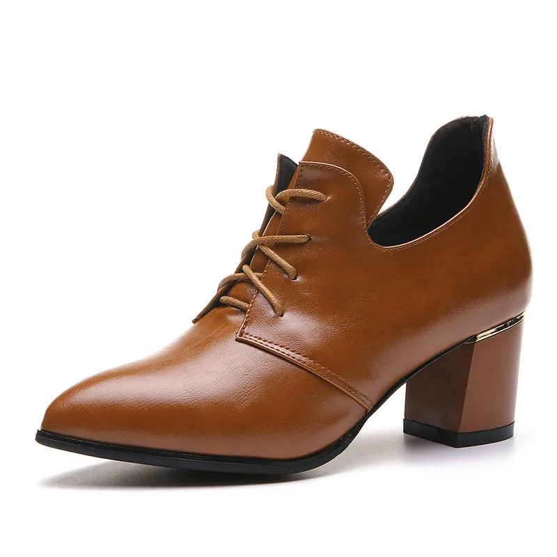 

2019 Autumn New Wild Pointed High-heeled Single Shoes Comfortable Thick with Retro Straps Women's Small Leather Shoes