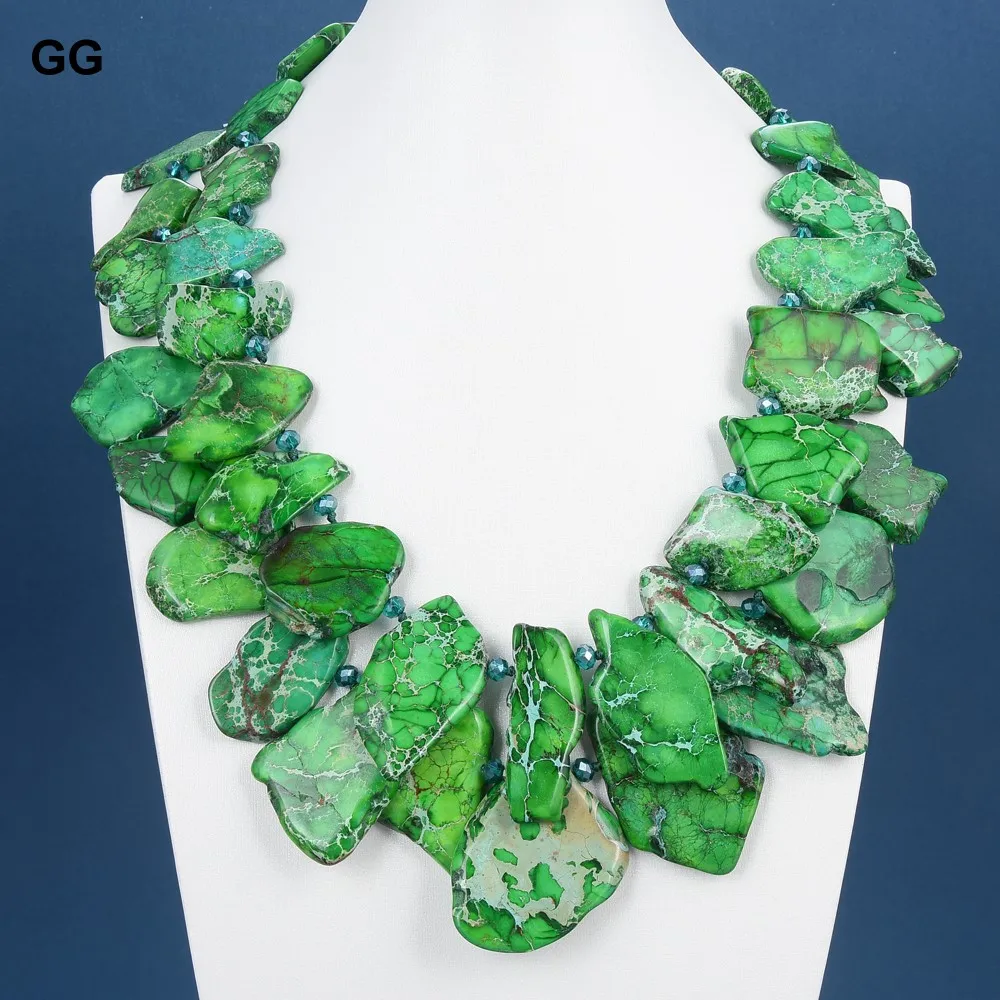 

GuaiGuai Jewelry 22'' 2 Strands Green Sea Sediment Imperial Jasper Crystal Necklace For Women