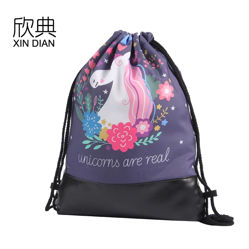 

New Hot Sale Amazon Star 2019 Pu Leather Bottom Beam Of The Pocket Unicorn Draw String Bag Backpack