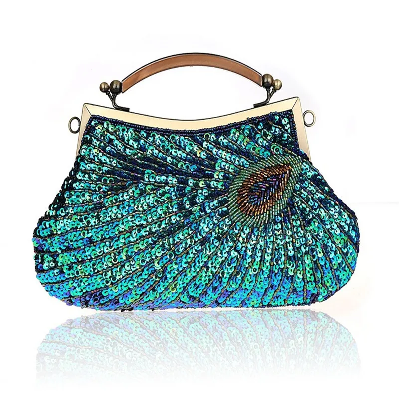 Hurber Womens Peacock Feather Unlined Rectangle Evening Handbag Clutch Wedding Party Purse Vintage Bags With Chain Hurber Womens Peacock Feather Unlined Rectangle Evening Handbag Clutch Wedding Party Purse Vintage Bags With Chain