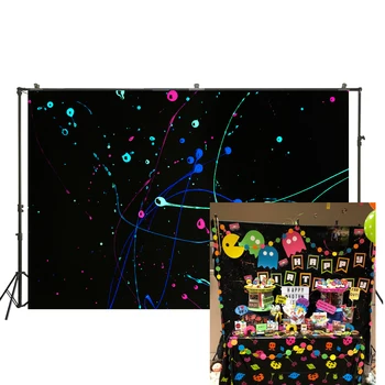 

Glow Neon Party Backdrop Laser Ray Splatter Graffiti Disco Retro Dance in The Dark Night Banner Decor Photo Background W-2323
