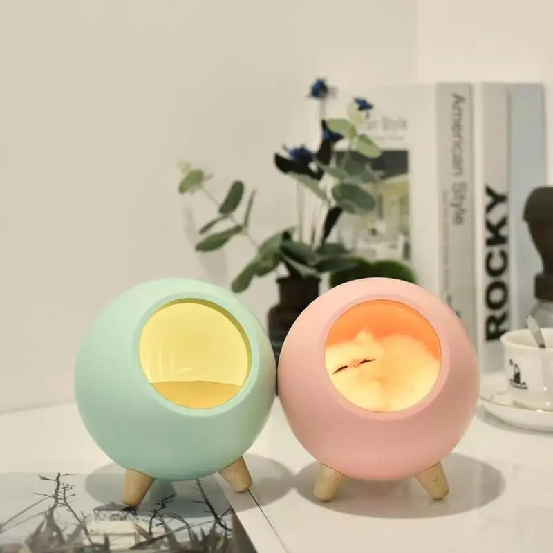 

ABS Cute Cat Nest House Lamps USB Rechargeable Battery Powered Atmosphere Light Home Bedroom Bedside Night Lights