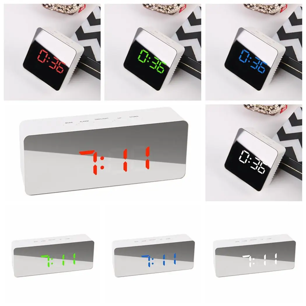 

Digital Mirror LED Night Lights Thermometer Rectangle Multi-function Square, Black White Alarm Clock Home