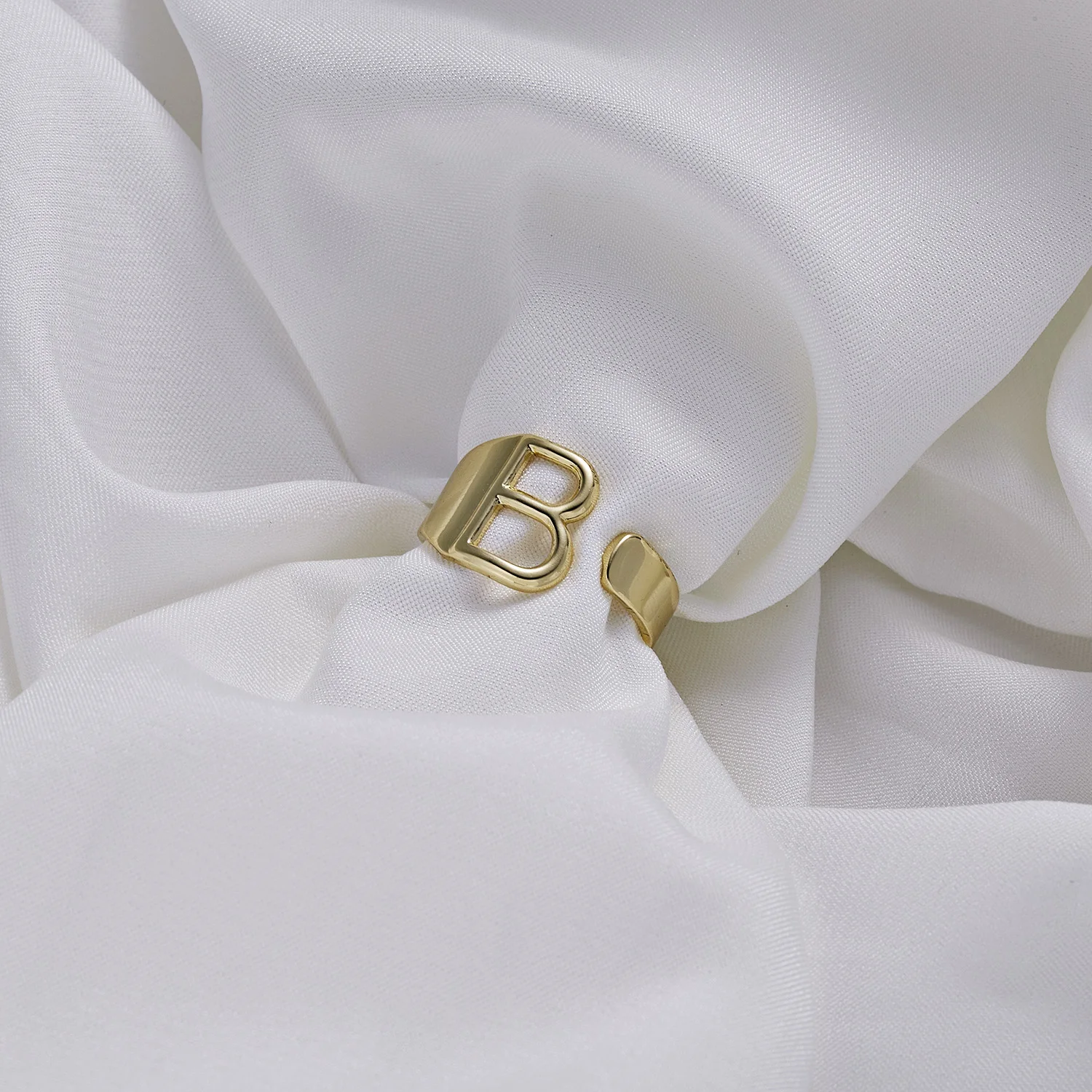 Chunky Wide Hollow A-Z Letter Metal Adjustable Opening Ring 3Colors Female