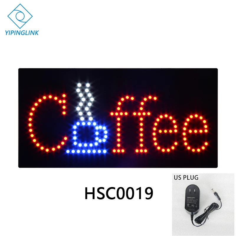 Высокая яркость Кофейня светодиодный вывеска рекламный мигающий неоновый светильник в помещении 24*48 см вытяжная цепь для управления - Мощность в ваттах: HSC0019-US PLUG