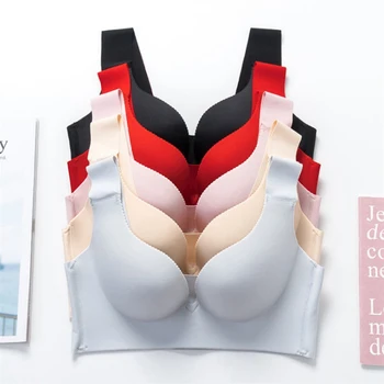 

Sexy Women Wide shoulder strap Bras Wire Free Bralette Intimates Push Up Lingerie Seamless Bra Female Underwear 1X QHAG New