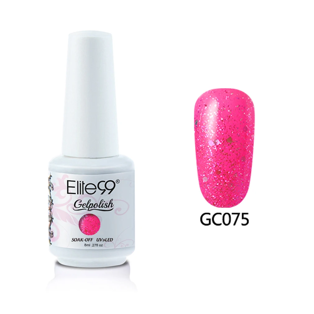 N-GC075-8ML Elite99 8 мл Алмазный Блеск Цвет ногтей гель краски Лак блестящие узоры для ногтей с блестками гель лак удаляющийся замачиванием Светодиодный УФ-гель для ногтей - Цвет: N-GC075-8ML