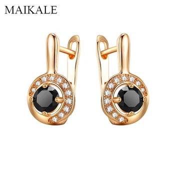 

MAIKALE Classic Black Zircon Stud Earrings Gold Silver Color Cubic Zirconia Round Simple Korean Earrings for Women To Send Gifts