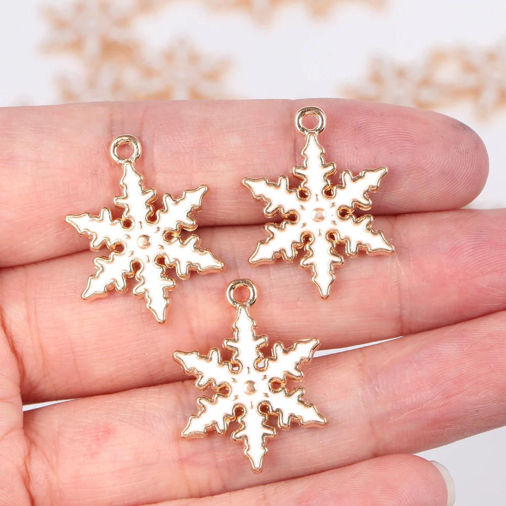 10pcs Enamel Drop Oil Snowflake Charms Pendant Accessories Christma  Handmade For Jewelry Making Diy Necklace Earring Decoration